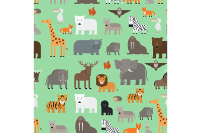 Zoo animals flat style seamless pattern