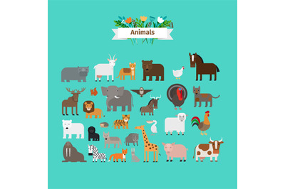 Animals flat design vector icons