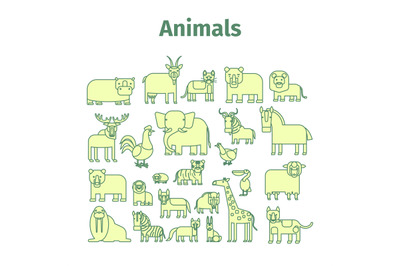 Animals line icons with strokes