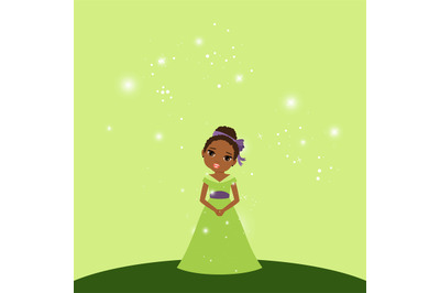 Beautiful cartoon princess on green background