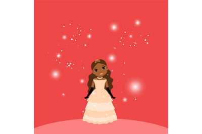 Beautiful cartoon princess on red background