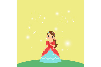 Beautiful cartoon princess on yellow background