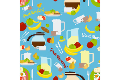 Breakfast morning elements seamless pattern