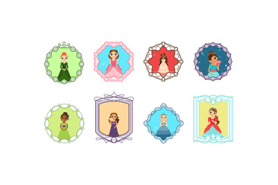 Cartoon princess set with frames