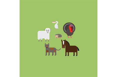 Different animals flat design icons set