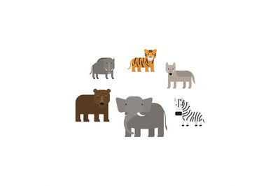 Different african animals flat icons set