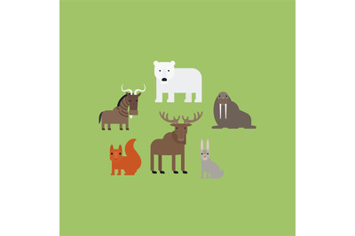 Different animals flat icons set