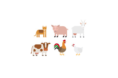 Different farm animals icons set