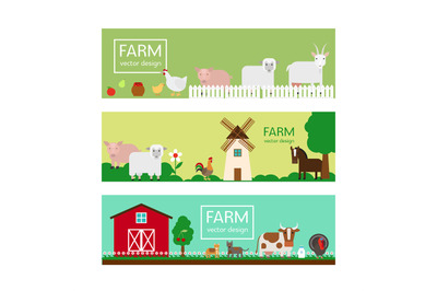 Farm animals flat style banner templates