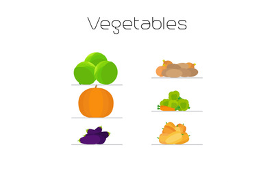 Foods market vegetables flat icons set