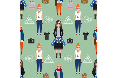 Girl hipster seamless pattern