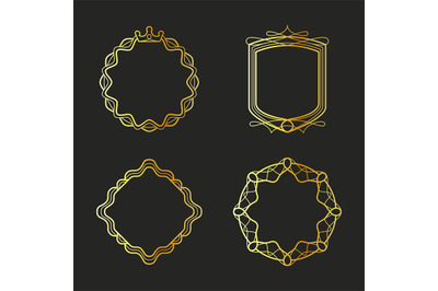 Golden emblems and badges frames set