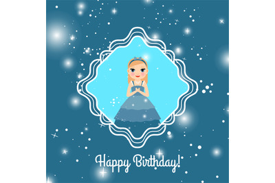 Happy Birthday blue card with princess