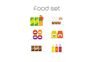 Foods market flat icons set