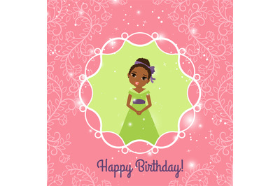 Happy Birthday pink greeting card with princess