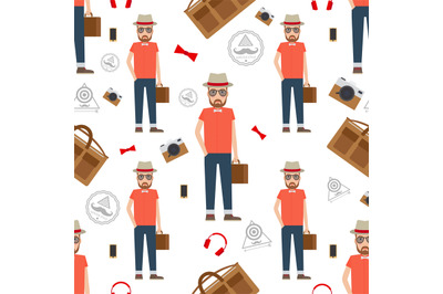 Man hipster seamless pattern