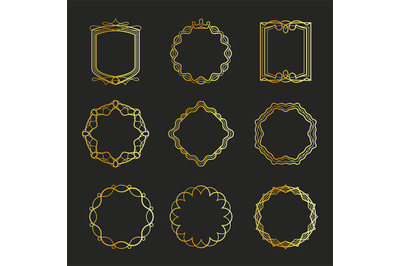 Outline golden emblems and badges frames