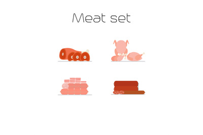 Foods market meat flat icons set