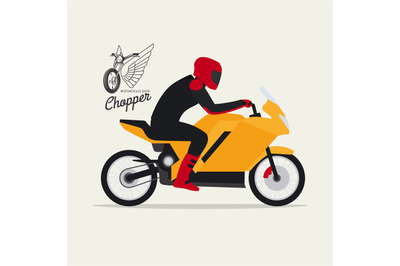 Biker with motorcycle and logotype