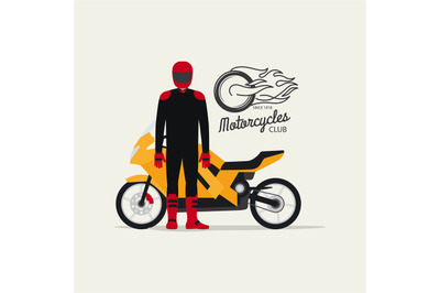 Biker with motorcycle in flat style