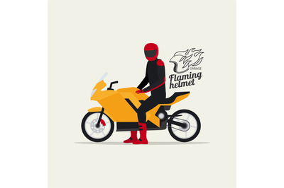 Biker with motorcycle and logo