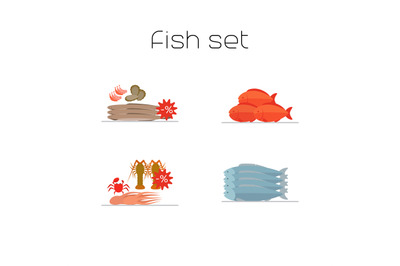 Foods market fish flat icons set