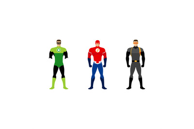 Superhero costumes isolated set