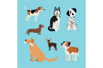 Vector cartoon happy dogs set