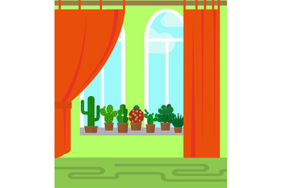 Room with window and cactus