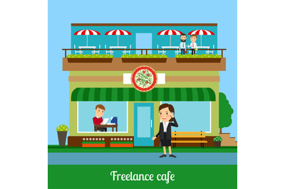 Freelance cafe with working people