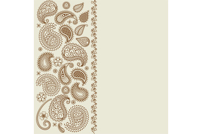 Paisley leaf henna elements greeting card