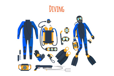 Diving equipment isolated set