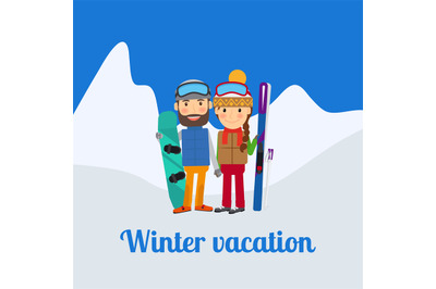 Winter sport, couple on vacation