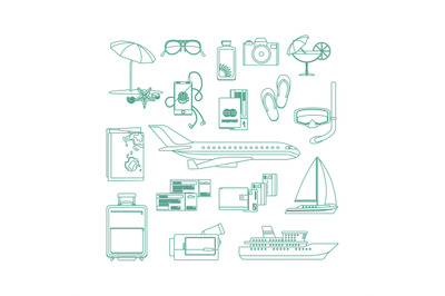 Tourism line art icon set