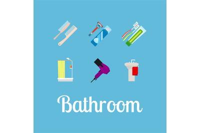 Bathroom items flat icon set