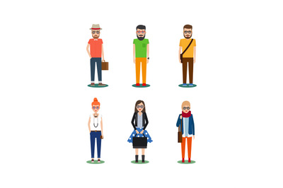 Hipster girls and boys cartoon icons