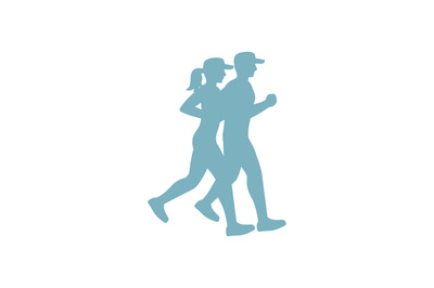 Run couple blue silhouette