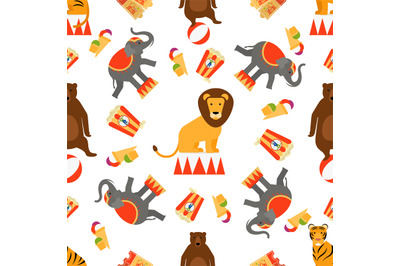 Circus animals and food seamless pattern