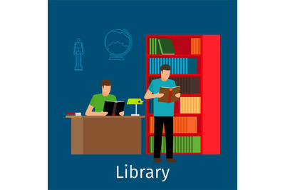 Reading in library illustration