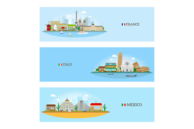 France, Italy and Mexico skyline