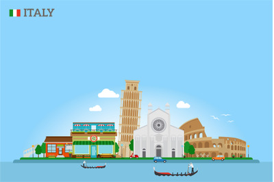 Vector Italy Skyline and flag