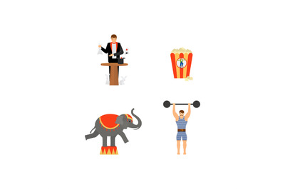 Circus vector flat colored icons set