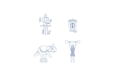 Circus vector blue line art icons