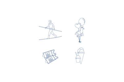 Circus blue line art icons