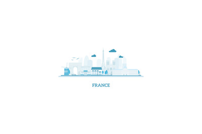 France cityscape silhouette in blue colors