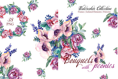 Bouquets with peonies Phuket Watercolor png