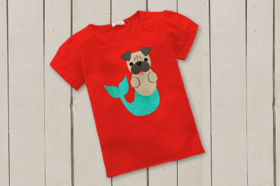 Mermaid Pug and Pug Face | SVG | PNG | DXF