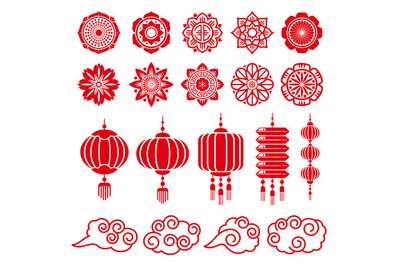 Traditional chinese and japanese decorative design vector elements