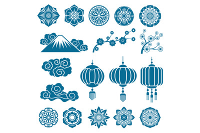 Japanese and chinese asian motif vector decor pattern elements