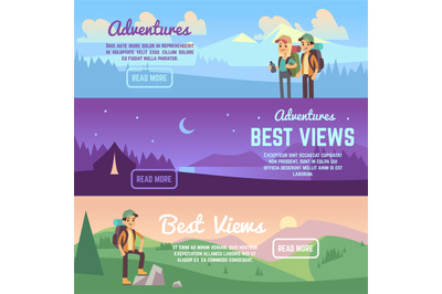 Climbing&2C; trekking and hiking vector horizontal banners set